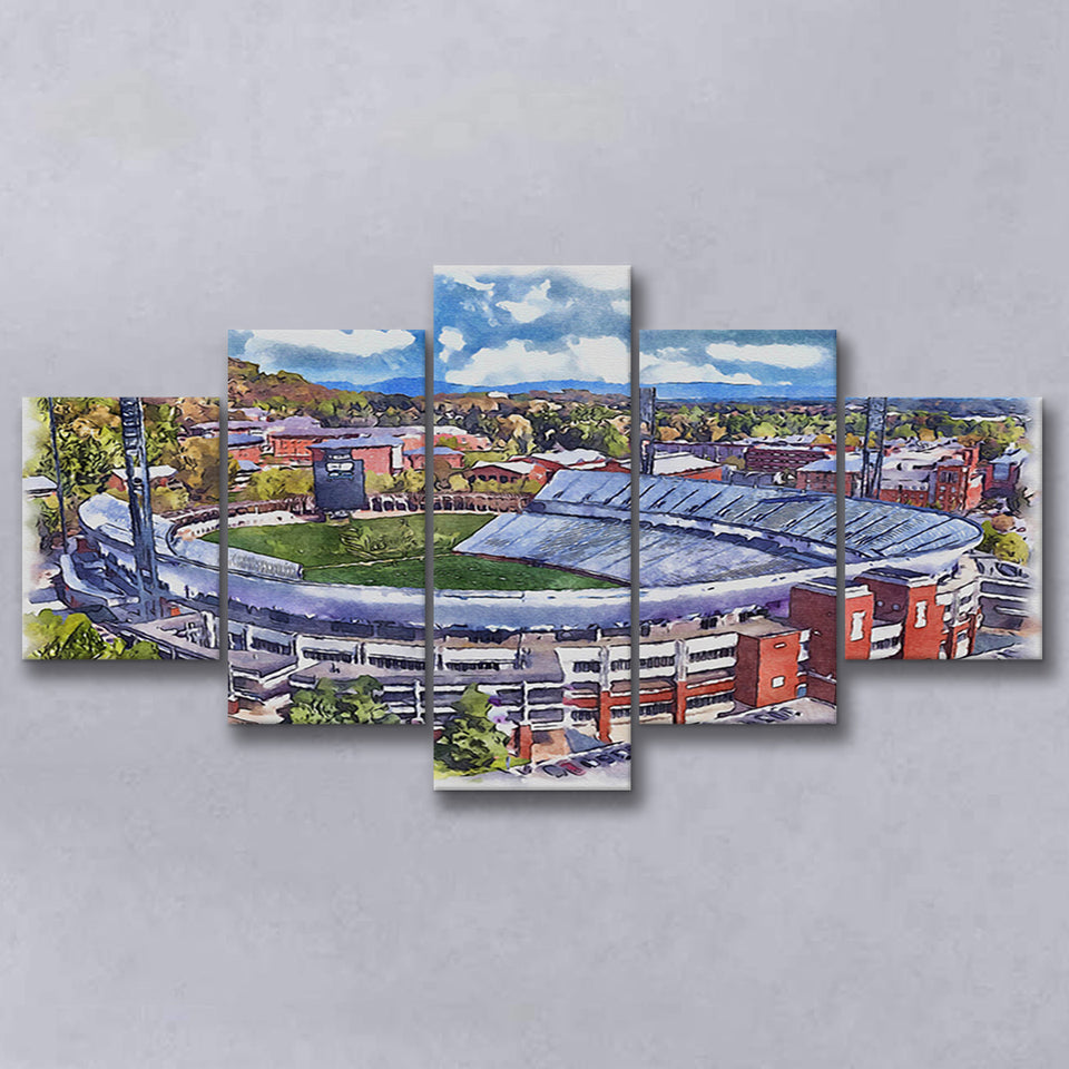 Scott Stadium WaterColor 5 Panels Mix Canvas Prints, Albemarle County Virginia Watercolor, Large Stadium Canvas