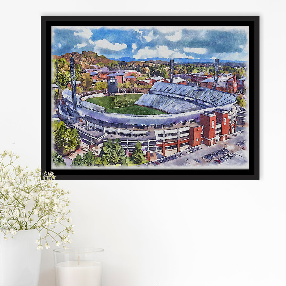 Scott Stadium WaterColor Framed Canvas Prints, Albemarle County Virginia Watercolor, Stadium Art Gifts, Floating Frame