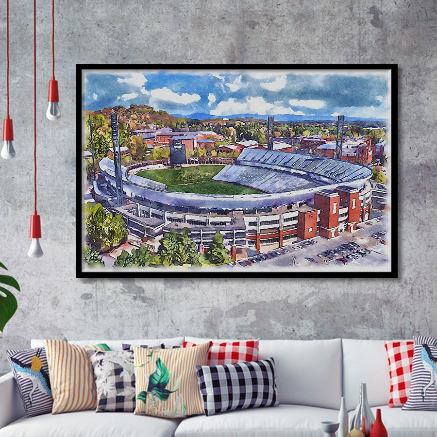 Scott Stadium WaterColor Framed Art Prints, Albemarle County Virginia Watercolor, Stadium Art Gifts
