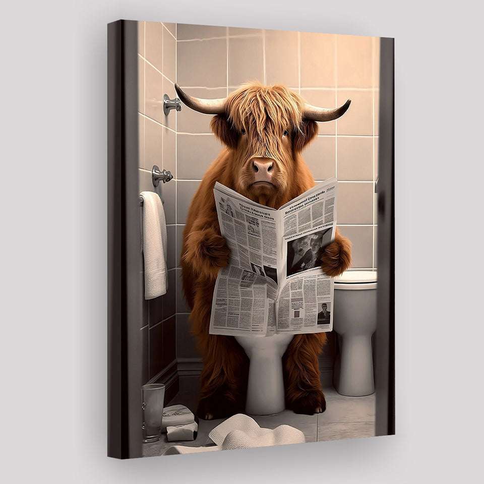 Scottish Highland Cow in Bathroom Decor Canvas Prints Wall Art, Bathroom Humor, Funny Bathroom Print