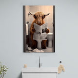 Scottish Highland Cow in Bathroom Decor Canvas Prints Wall Art, Bathroom Humor, Funny Bathroom Print