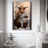 Scottish Highland Cow in Bathroom Decor Canvas Prints Wall Art, Bathroom Humor, Funny Bathroom Print