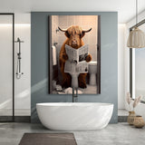 Scottish Highland Cow in Bathroom Decor Canvas Prints Wall Art, Bathroom Humor, Funny Bathroom Print