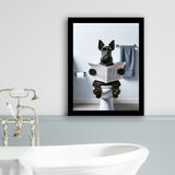 Scottish Terrier Art Framed Art Print Wall Decor, Funny Bathroom Decor, Dog In Toilet