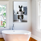 Scottish Terrier Art Canvas Prints Wall Art, Funny Bathroom Decor, Dog in Toilet