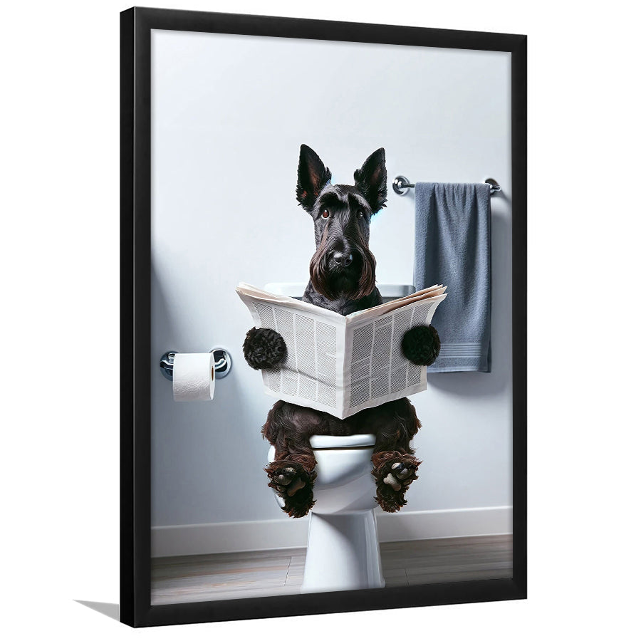 Scottish Terrier Art Framed Art Print Wall Decor, Funny Bathroom Decor, Dog In Toilet