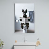 Scottish Terrier Art Canvas Prints Wall Art, Funny Bathroom Decor, Dog in Toilet