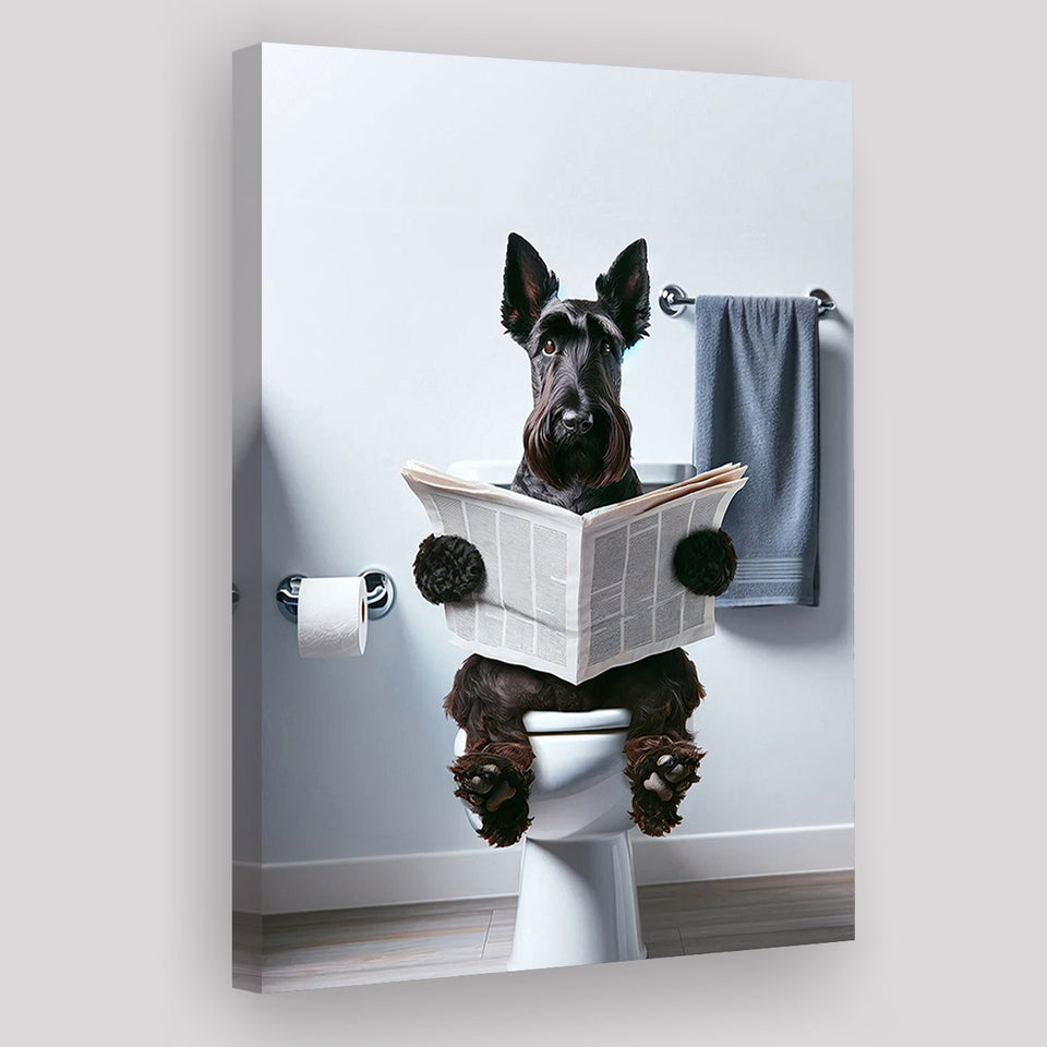 Scottish Terrier Art Canvas Prints Wall Art, Funny Bathroom Decor, Dog in Toilet