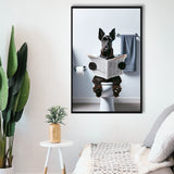 Scottish Terrier Art Framed Canvas Prints Wall Art, Funny Bathroom Decor, Dog In Toilet