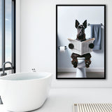Scottish Terrier Art Framed Art Print Wall Decor, Funny Bathroom Decor, Dog In Toilet
