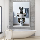 Scottish Terrier Art Framed Canvas Prints Wall Art, Funny Bathroom Decor, Dog In Toilet