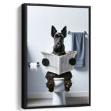 Scottish Terrier Art Framed Canvas Prints Wall Art, Funny Bathroom Decor, Dog In Toilet