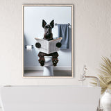 Scottish Terrier Art Framed Canvas Prints Wall Art, Funny Bathroom Decor, Dog In Toilet