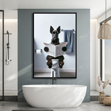 Scottish Terrier Art Framed Canvas Prints Wall Art, Funny Bathroom Decor, Dog In Toilet