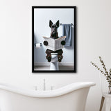 Scottish Terrier Art Framed Canvas Prints Wall Art, Funny Bathroom Decor, Dog In Toilet