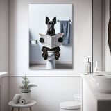 Scottish Terrier Art Canvas Prints Wall Art, Funny Bathroom Decor, Dog in Toilet