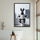 Scottish Terrier Art Framed Canvas Prints Wall Art, Funny Bathroom Decor, Dog In Toilet