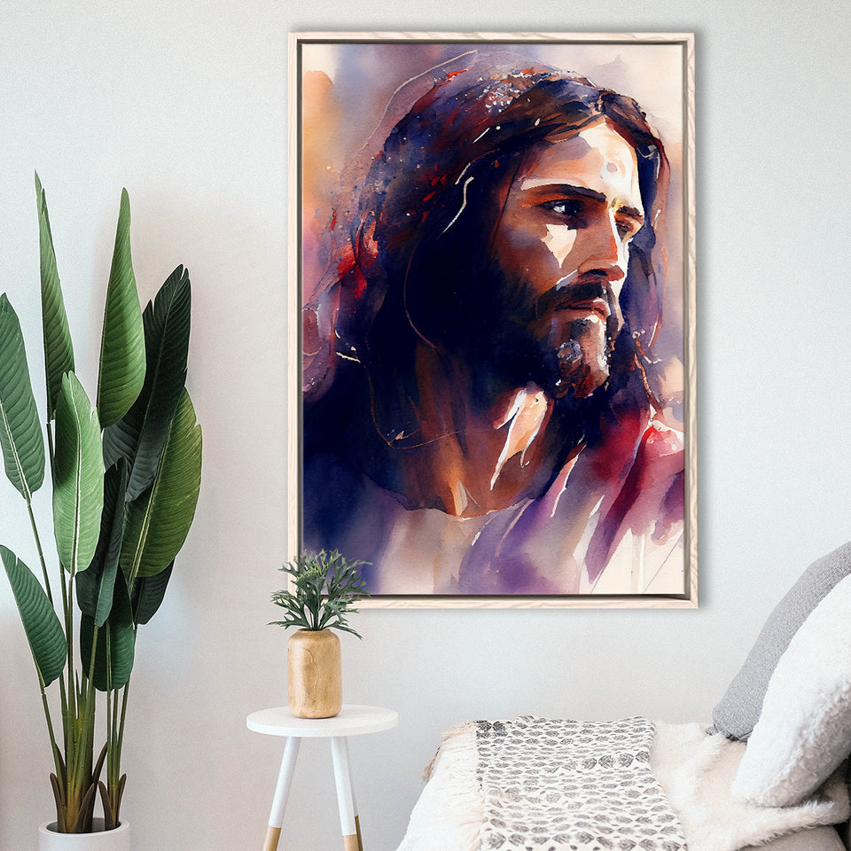 Serene Jesus Christ Water Color, Framed Canvas Painting, Framed Canvas Prints Wall Art Decor