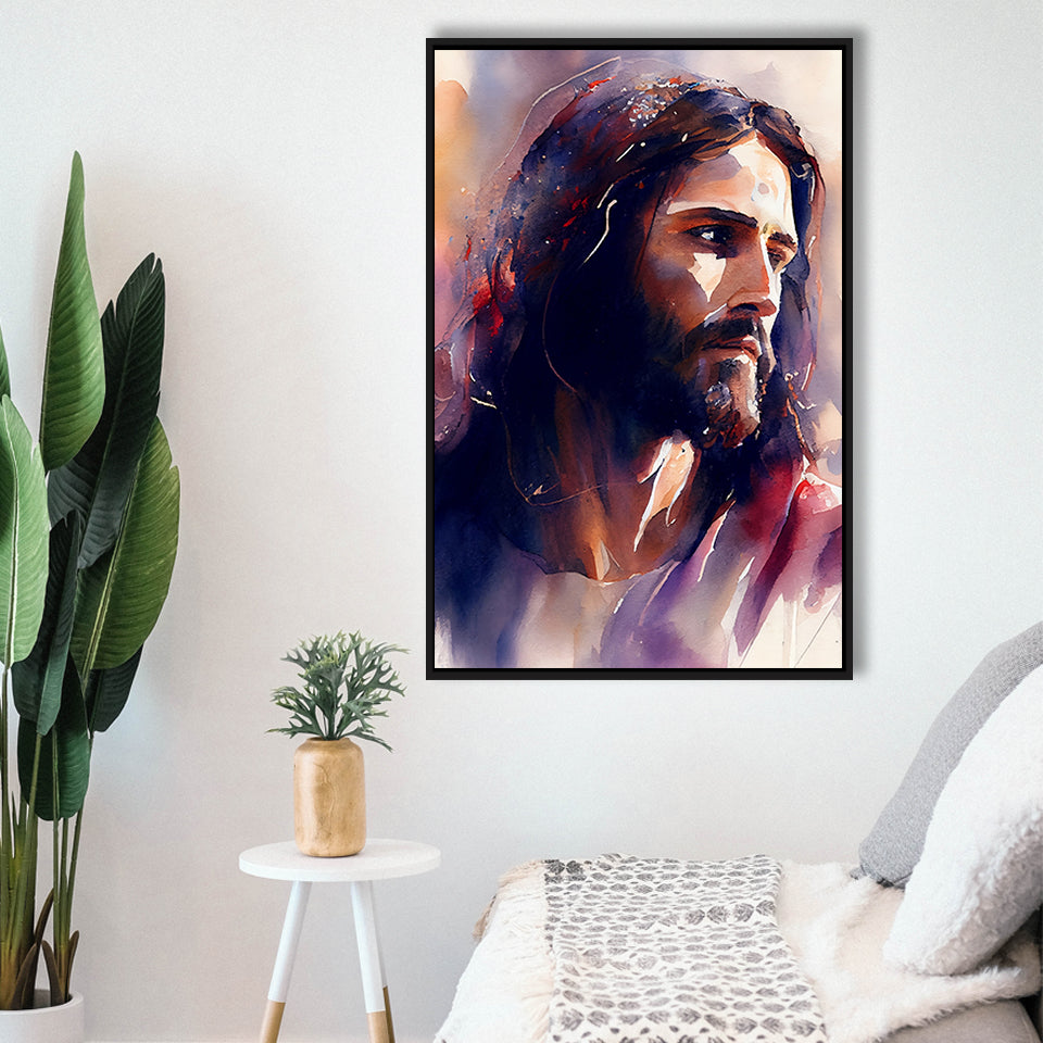 Serene Jesus Christ Water Color, Framed Canvas Painting, Framed Canvas Prints Wall Art Decor