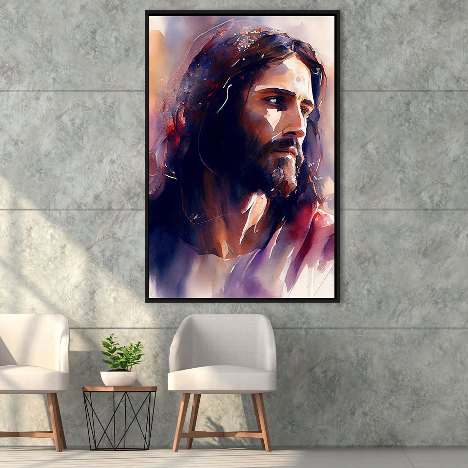 Serene Jesus Christ Water Color, Framed Canvas Painting, Framed Canvas Prints Wall Art Decor