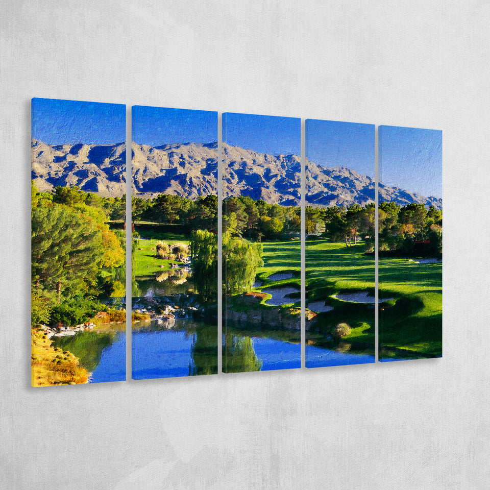Shadow Creek Golf Club Hole 18, North Las Vegas, Golf Art Print, Extra Large 5 Panel, Canvas Prints Wall Art