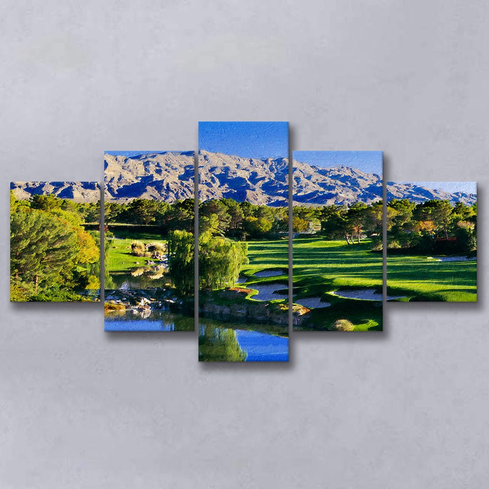 Shadow Creek Golf Club Hole 18, North Las Vegas, Golf Art Print, Mixed 5 Panel, Canvas Prints Wall Art