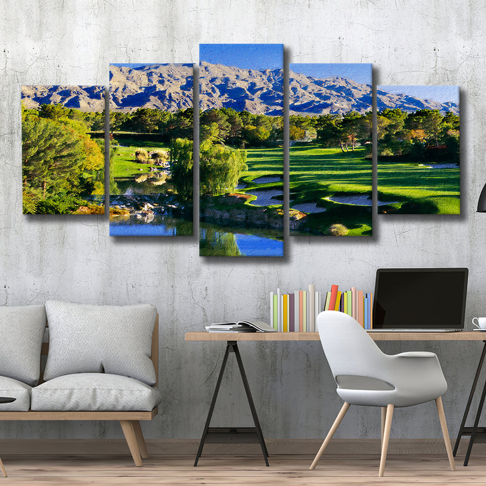 Shadow Creek Golf Club Hole 18, North Las Vegas, Golf Art Print, Mixed 5 Panel, Canvas Prints Wall Art