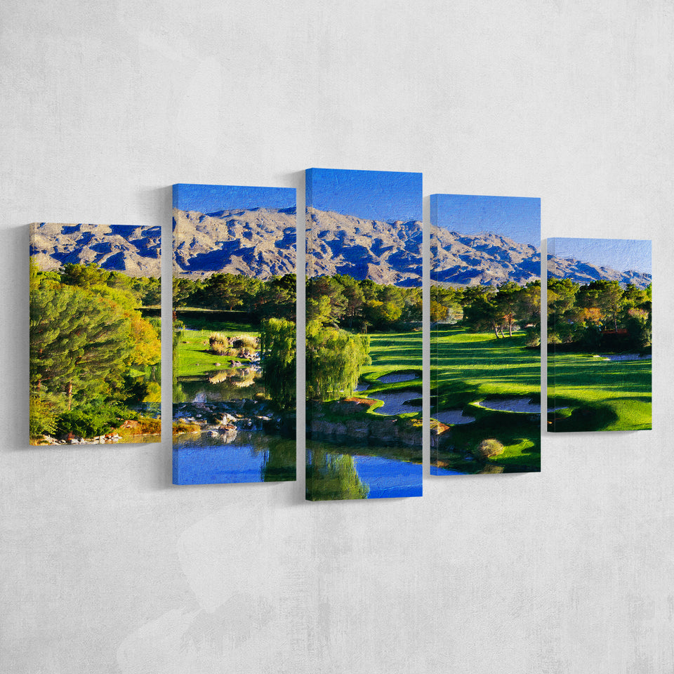 Shadow Creek Golf Club Hole 18, North Las Vegas, Golf Art Print, Mixed 5 Panel, Canvas Prints Wall Art