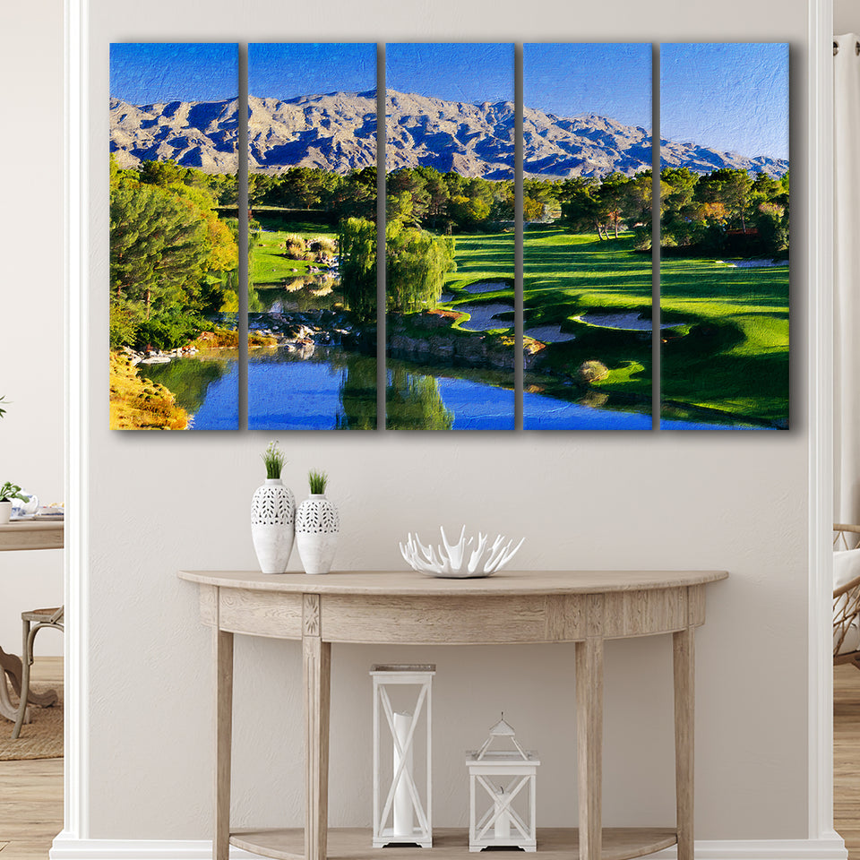 Shadow Creek Golf Club Hole 18, North Las Vegas, Golf Art Print, Extra Large 5 Panel, Canvas Prints Wall Art