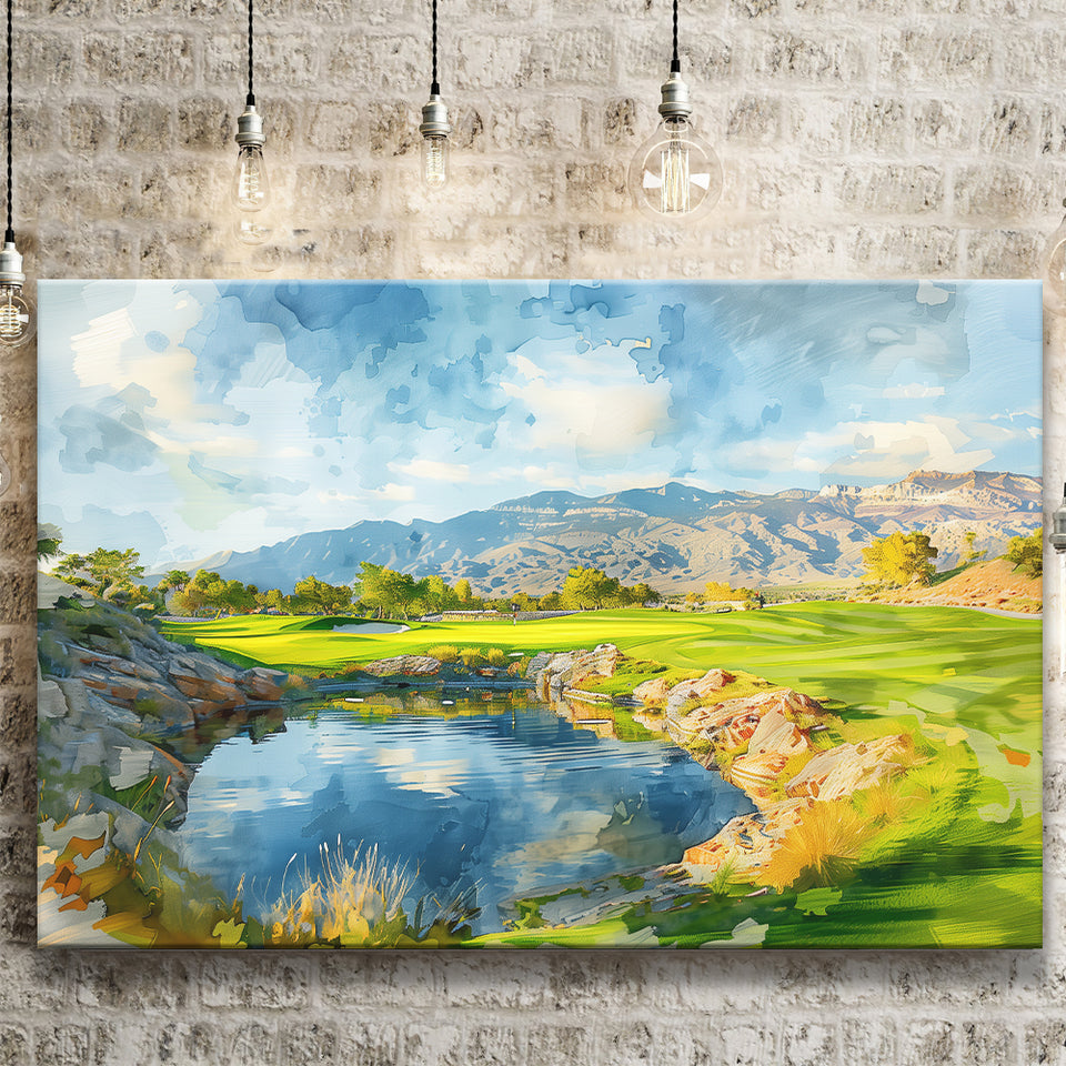 Shadow Creek Golf Club Hole 18 Painting, Golf Art Print, Gift for him, Canvas Prints Wall Art