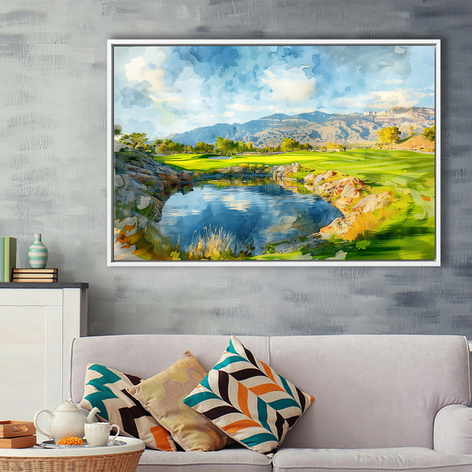 Shadow Creek Golf Club Hole 18 Painting, Golf Art Print, Gift for him, Framed Canvas Prints Wall Art