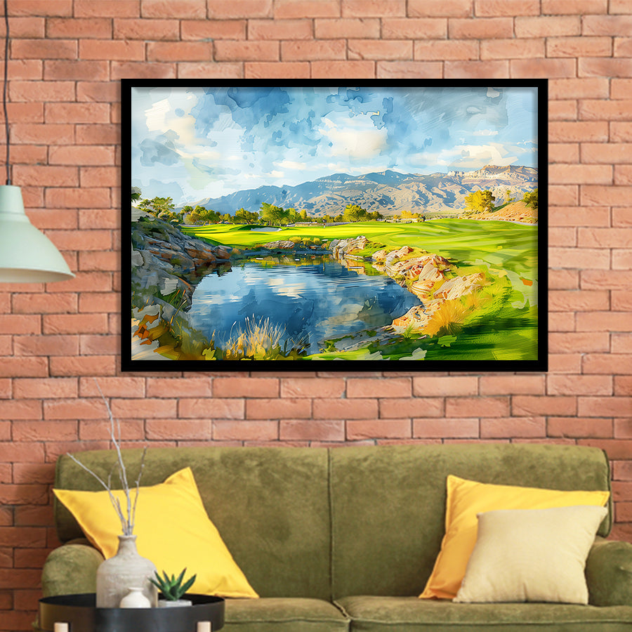 Shadow Creek Golf Club Hole 18 Painting, Golf Art, Gift for him, Framed Art Prints Wall Decor