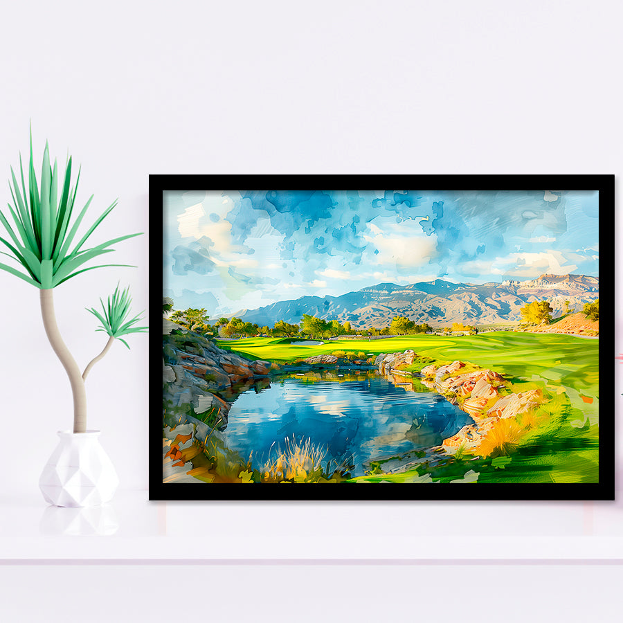 Shadow Creek Golf Club Hole 18 Painting, Golf Art, Gift for him, Framed Art Prints Wall Decor