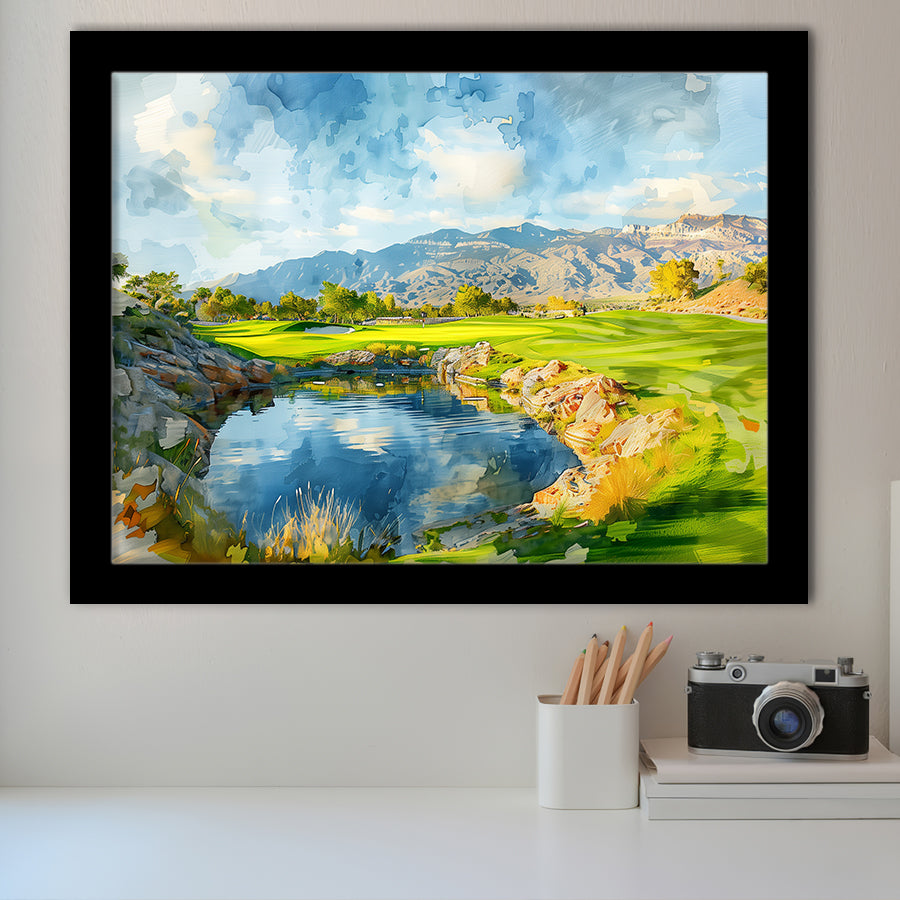 Shadow Creek Golf Club Hole 18 Painting, Golf Art, Gift for him, Framed Art Prints Wall Decor