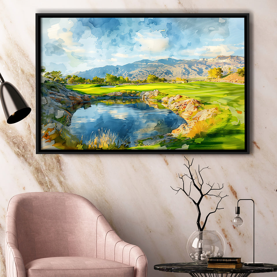 Shadow Creek Golf Club Hole 18 Painting, Golf Art Print, Gift for him, Framed Canvas Prints Wall Art