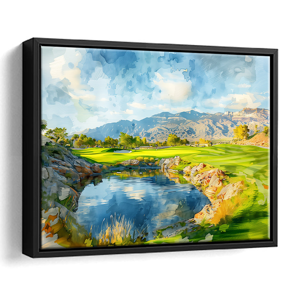 Shadow Creek Golf Club Hole 18 Painting, Golf Art Print, Gift for him, Framed Canvas Prints Wall Art