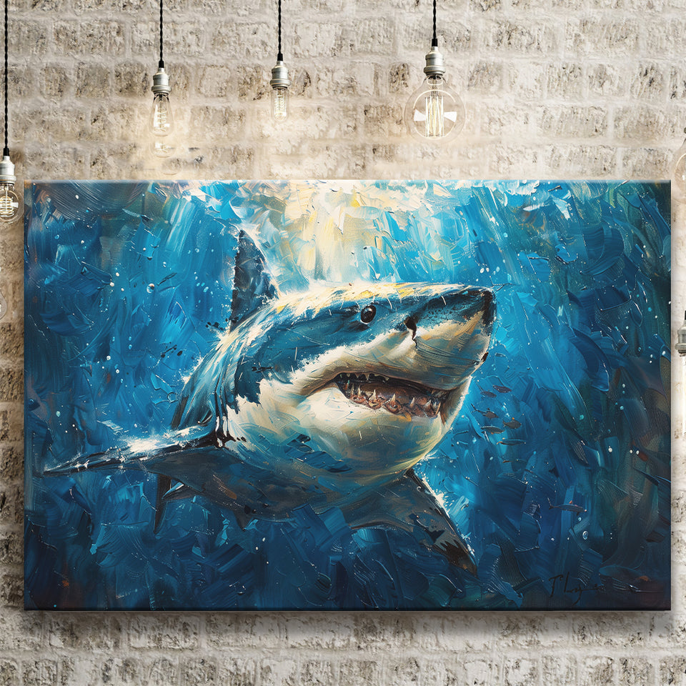 Shark In The Sea Ocean Acrylic Painting, Art Print, Canvas Print Wall Art Home Decor