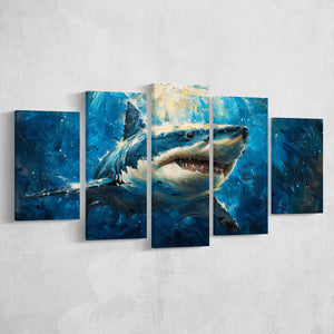 Shark In The Sea Ocean Acrylic Painting, Multi Panel,Mixed Canvas Print Wall Art Decor