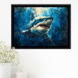 Shark In The Sea Ocean Acrylic Painting, Floating Frame, Framed Canvas Print Wall Art Home Decor