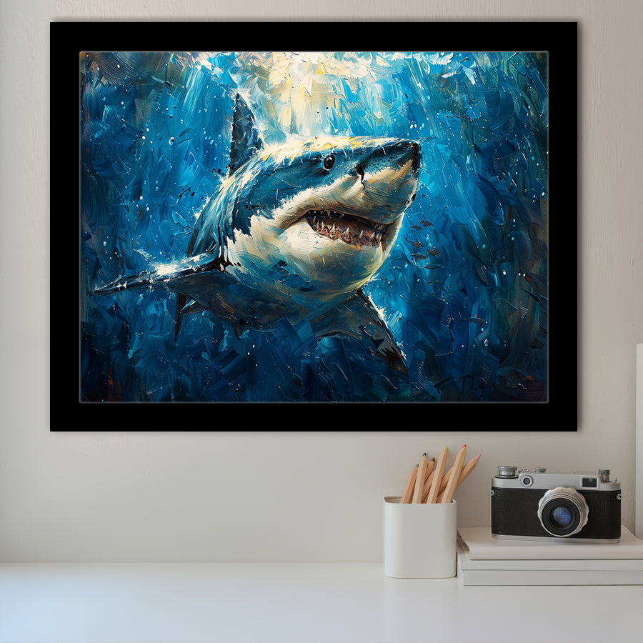 Shark In The Sea Ocean Acrylic Painting, Painting Art, Framed Art Print Wall Art Home Decor