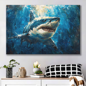 Shark In The Sea Ocean Acrylic Painting, Art Print, Canvas Print Wall Art Home Decor