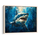 Shark In The Sea Ocean Acrylic Painting, Floating Frame, Framed Canvas Print Wall Art Home Decor