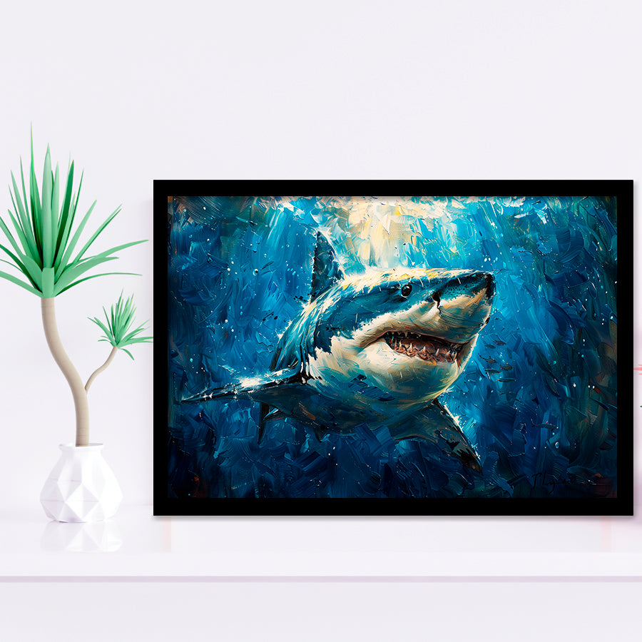 Shark In The Sea Ocean Acrylic Painting, Painting Art, Framed Art Print Wall Art Home Decor