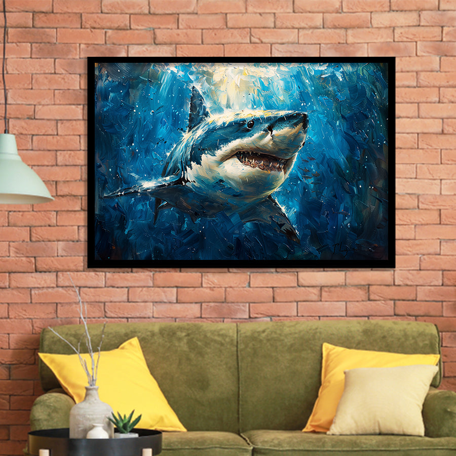 Shark In The Sea Ocean Acrylic Painting, Painting Art, Framed Art Print Wall Art Home Decor