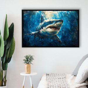 Shark In The Sea Ocean Acrylic Painting, Floating Frame, Framed Canvas Print Wall Art Home Decor