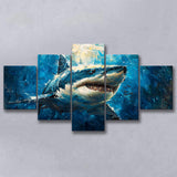 Shark In The Sea Ocean Acrylic Painting, Multi Panel,Mixed Canvas Print Wall Art Decor