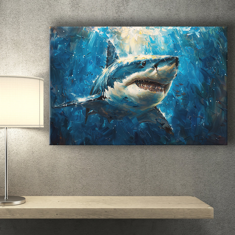 Shark In The Sea Ocean Acrylic Painting, Art Print, Canvas Print Wall Art Home Decor