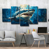 Shark In The Sea Ocean Acrylic Painting, Multi Panel,Mixed Canvas Print Wall Art Decor