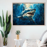 Shark In The Sea Ocean Acrylic Painting, Floating Frame, Framed Canvas Print Wall Art Home Decor