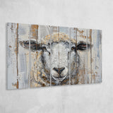 Sheep Painted On Wood Background Rustic Art, Extra Large Multi 5 Panel Canvas Print Wall Art Decor
